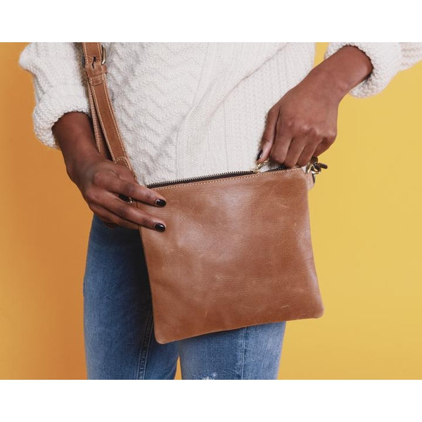 Amara Leather Crossbody - Almond Brown