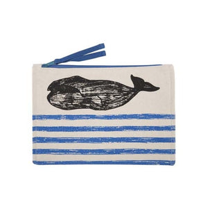 Whale Sketch Canvas Pouch - Cobalt