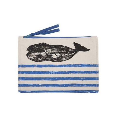 Whale Sketch Canvas Pouch - Cobalt