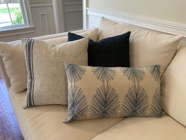 Blue French Linen Striped Pillow - Eastmore