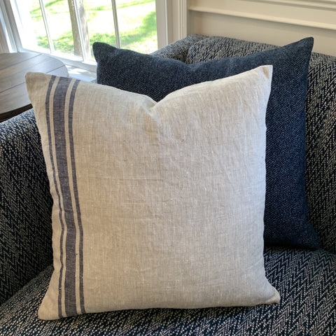 Blue French Linen Striped Pillow - Eastmore