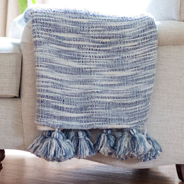 Watercolor Abstract Woven Throw in Blue