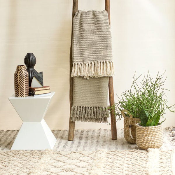 Chevron Two-Piece Khaki Cotton Throw Set