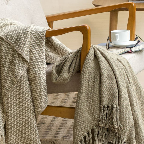 Chevron Two-Piece Khaki Cotton Throw Set