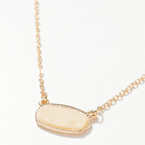 Oval Druzy Stone Charm Short Necklace